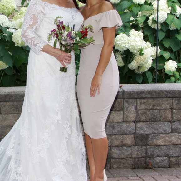 Nude Knee Off Shoulder Dress - Picture 3 of 4